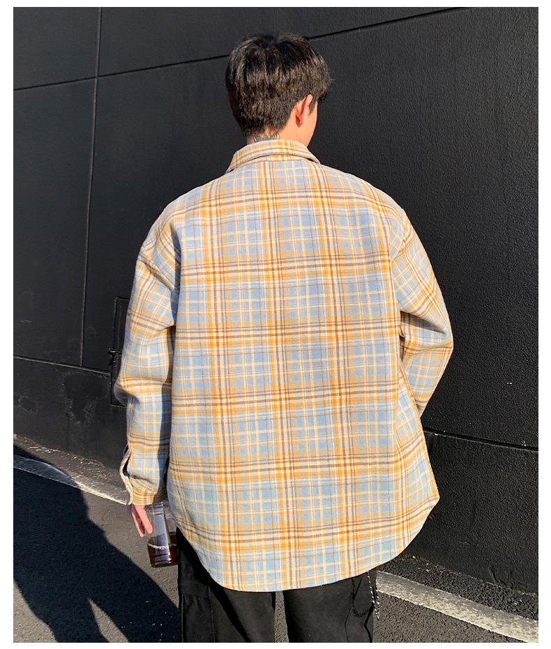 Men's Retro Plaid Long-Sleeve Shirt and Casual Lapel Jacket