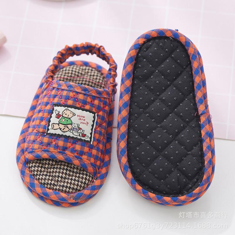 Children's slippers indoor soft bottom home silent boys and girls cotton and linen fabric bottom slippers spring and autumn seasons