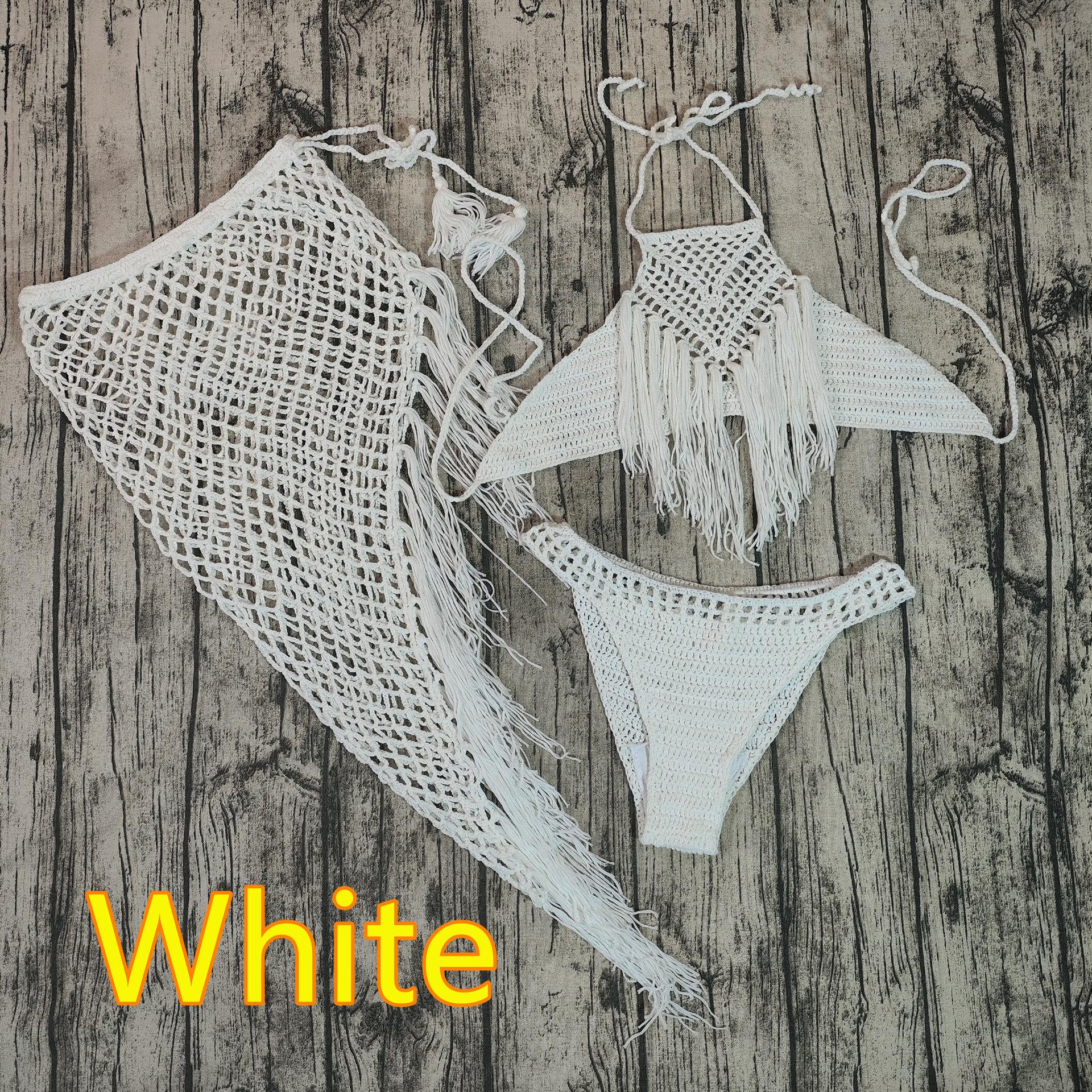 

Вязаный крючком купальник из 3 предметов ручной работы с пляжной и юбкой «рыбий хвост». Medium