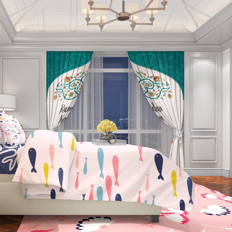 

2PCS- Muslim Ramadan - Printed curtain - Polyester material, suitable for bedroom, living room, study 30Wx65L(76x165CM)x2