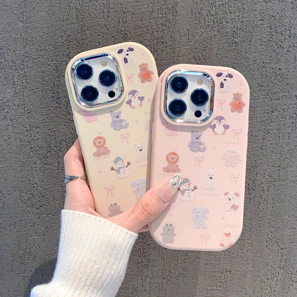 Frosted Snowman & Animal iPhone Case: Compatible with iPhone 13, 14 Pro Max & 15, Full Coverage & Simple Style