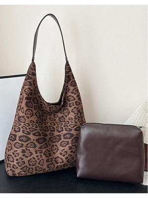 Korean Leopard Print Underarm Tote - Large Capacity, Textured & Versatile Women's Bag