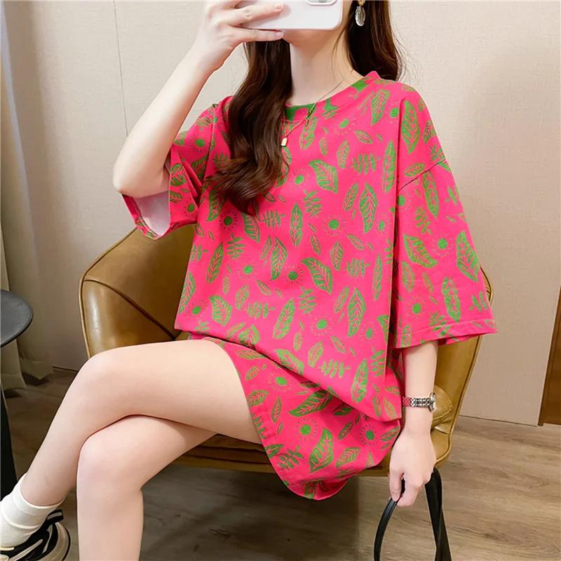 Sommer Vintage Print T-Shirt Mode Damen Übergroß Grafik Langarm T-Shirts Y2k Oberteile Harajuku Hip Hop Streetwear Jugend