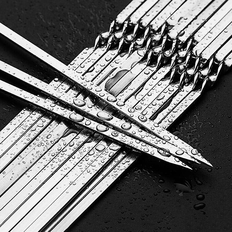 50Pcs Reusable Flat Barbecue Skewers Sticks 304 Stainless Steel Needle BBQ Sticks Barbecue Skewers 28/33cm Outdoor BBQ Accessories