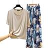 T-shirt girocollo in modal con pantaloni a gamba larga floreali in popeline Set pigiama estivo sottile Tuta casual larga per dormire Loungewear comodo tutto da abbinare