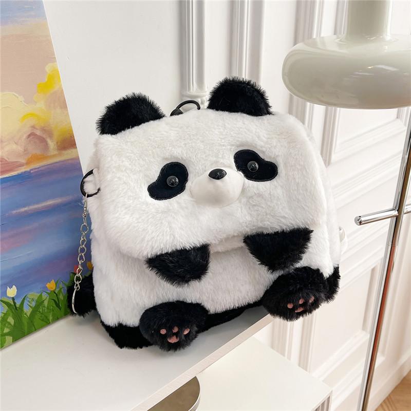 Net women cute panda plush shoulder bag girl cartoon fur backpack