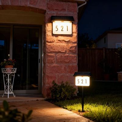 Waterproof Solar Address Sign Light 3-Color Ambience Lamp Wall Mounted Outdoor Solar Address Light Stake Mounted In-Ground
