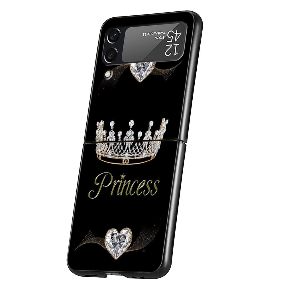 Diamond Crown Hard PC Phone Case For Samsung Galaxy Z Flip 4 5 Black Cover For Galaxy Z Flip 3 Foldable Shockproof Cases Capas