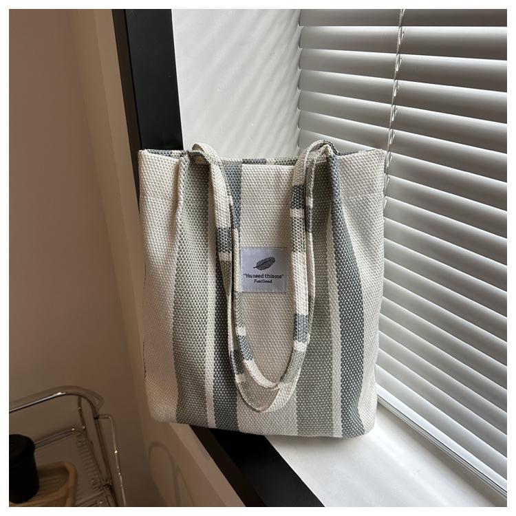 2023 Striped Canvas Tote Bag: Casual, Large Capacity, Autumn Fashion, Shoulder & Handheld