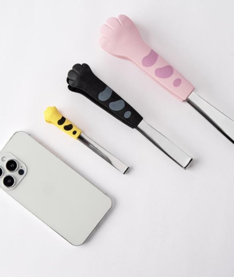 Stainless Steel Cat Paw Nylon Food Tongs for Sandwiches, Baking, and BBQ