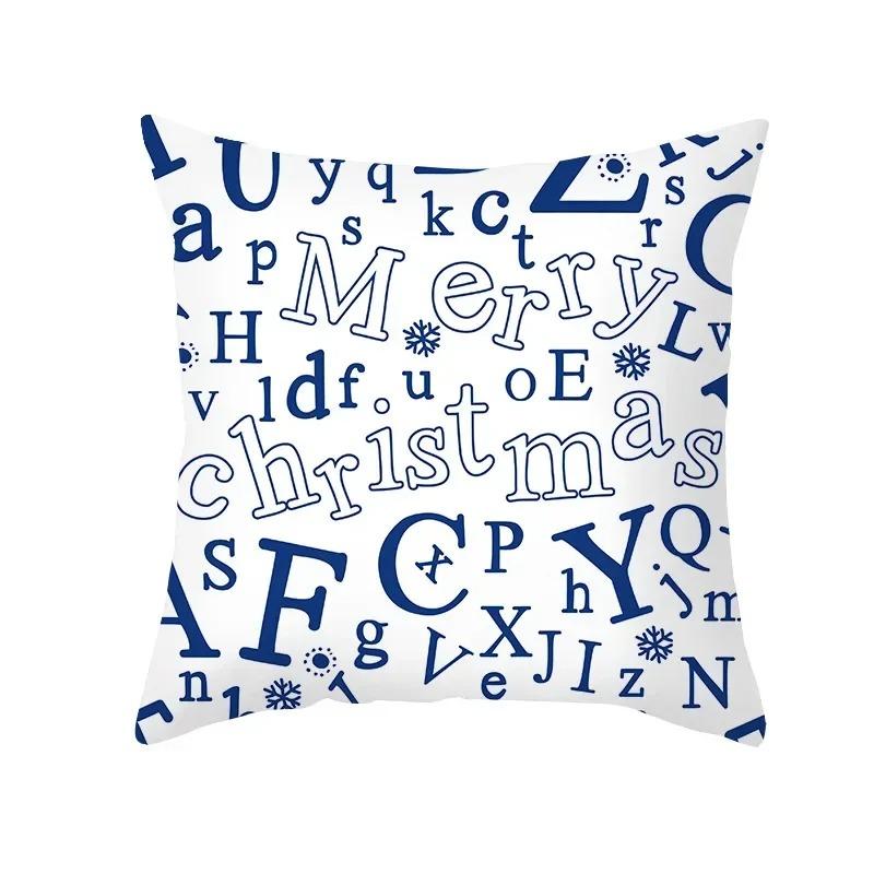 Blue Christmas Cushion Cover Christmas Elk Snowflake Print Pillowcase Sofa Ornaments Bedroom Home Decor New Year Gift