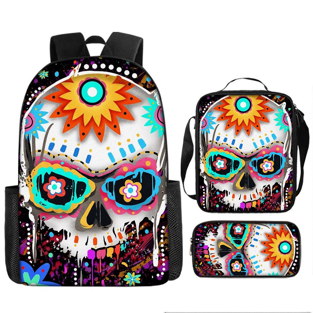 Halloween Backpack Pumpkin Ghost 3-Piece Set Schoolbag Kids Shoulder Bag Cute Bookbag for Boys Girls