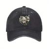 Three Head Wolf Print Baseball Cap Unisex Cotton Adjustable Distressed Style Casual Hat Men Women
