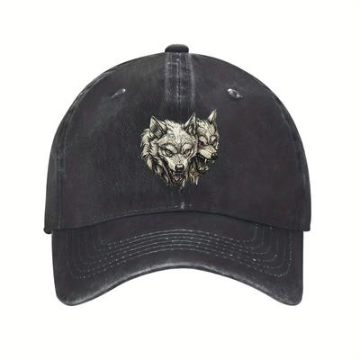 Driehoofd Wolf Print Baseballpet Unisex Katoen Verstelbaar Verweerd Stijl Casual Hoed Mannen Vrouwen