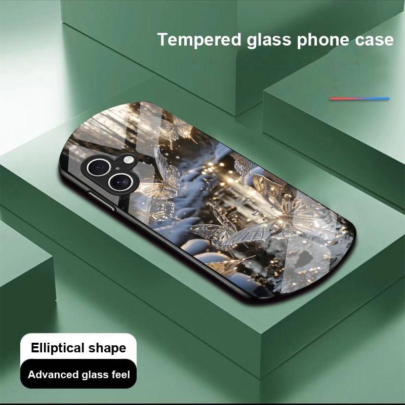 Gradientowy motyl na Apple iPhone 16 11 13 15 14 Pro Max 12 Mini 7 8 Plus XR X XS Etui na telefon z hartowanego szkła o eliptycznym kształcie