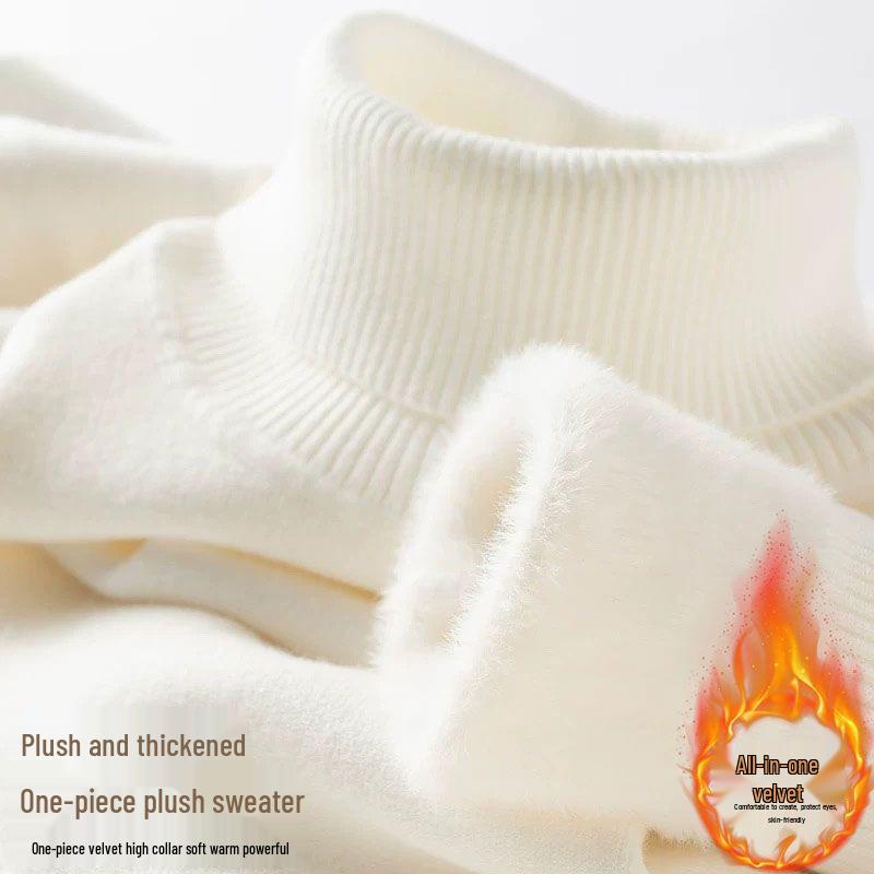 Pulover Tricotat pentru Bărbați, Mărimi Mari, cu Gât Înalt și Catifea Interioară - Îngroșat, Călduros, Casual, Strat de Bază pentru Iarnă