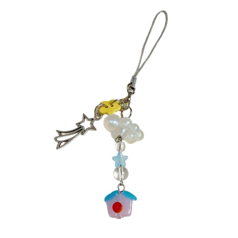

Lovely Meteors Shower Cloud House Beaded Keychain for Phone Bag Accessories 1