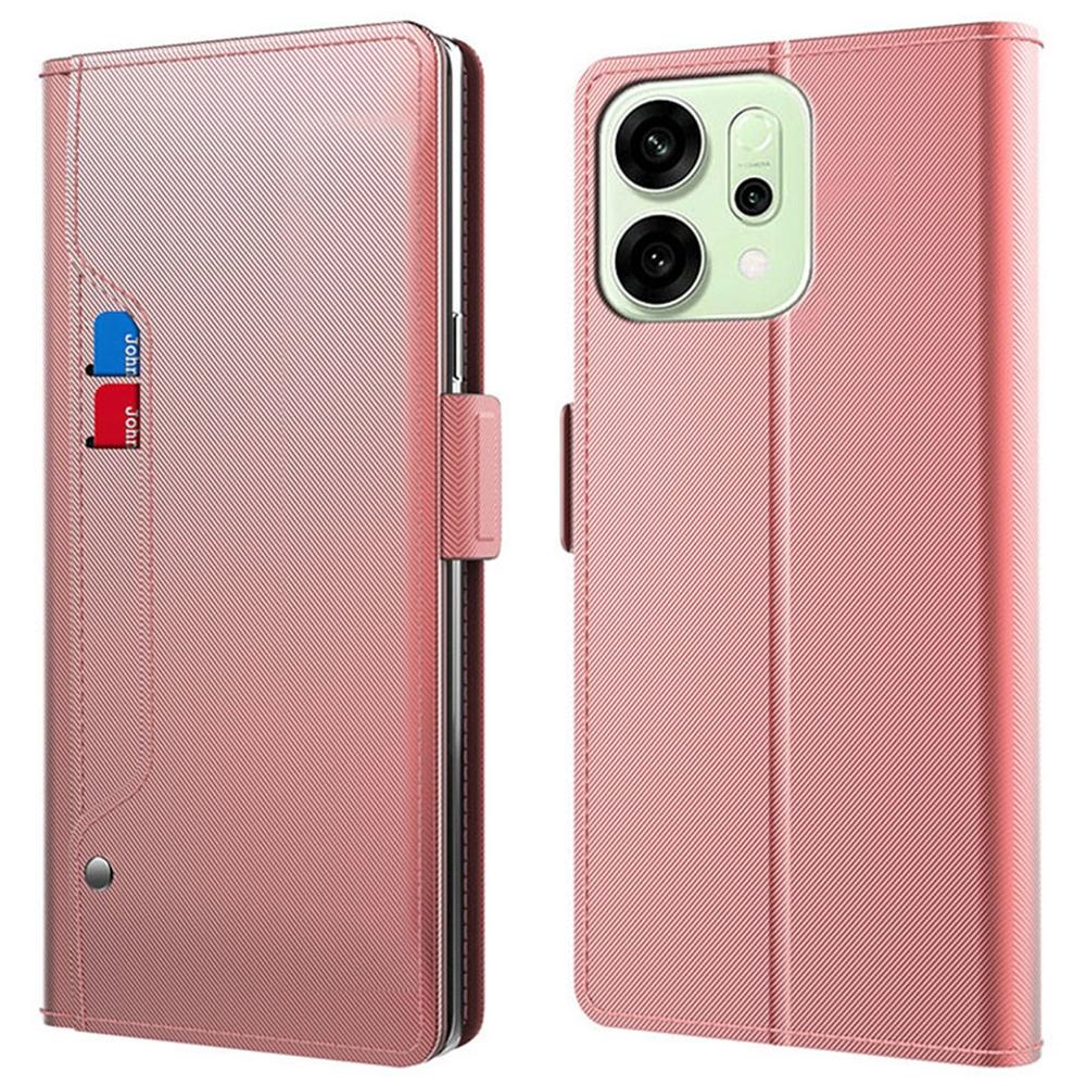 For Goppo Reno14 5G (Global) Case Stand PU Leather Phone Cover Card Holder Mirror