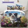 Border Collie and Grassland Pattern Bedding Home Decoration Birthday Gift (1 * Duvet Cover + 2 * Pillowcase, Without Core)