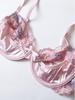 Pink Satin Embroidered Lingerie Set with Open Cup Bra, Garter, and Panty