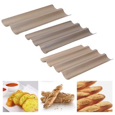 Baguette Bread Pan Non-Stick Wavy Baguette Mold Perforated Baguette Baking Tray for Sourdough Italian Bread