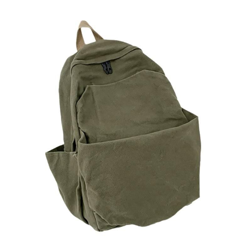 

Stylish Washed Canvas Backpack For Women Chic And Versatile University Bag зелений