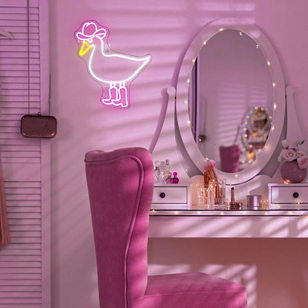 Cowboy Duck Neon Sign,Duck Neon Signs Cowgirl Boots Neon Signs for Wall Decor, USB Connectivity Pink LED Signs for Bedroom Living Room Kids Room Home