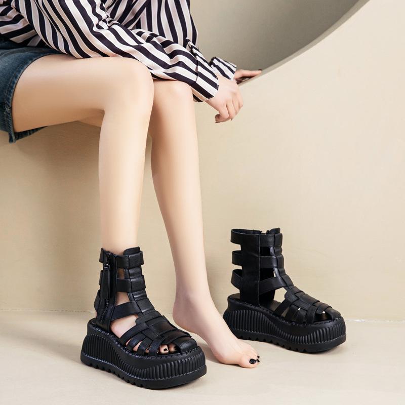 2025 Summer Women’s Versatile High Heel Wedge Sandals - Genuine Leather Peep Toe