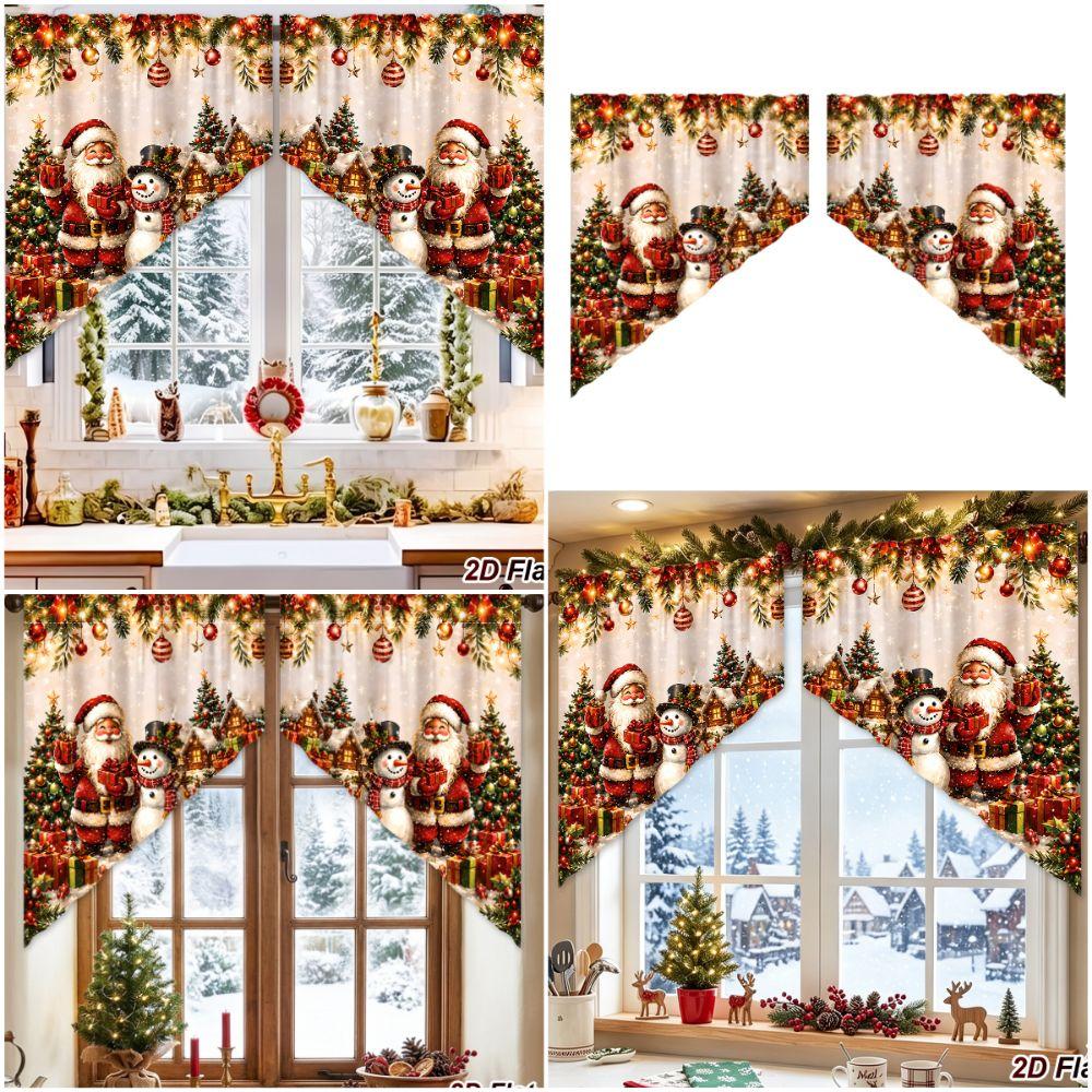 Polyester Short Curtains Cartoon Santa Snowman Triangle Curtains Christmas Party