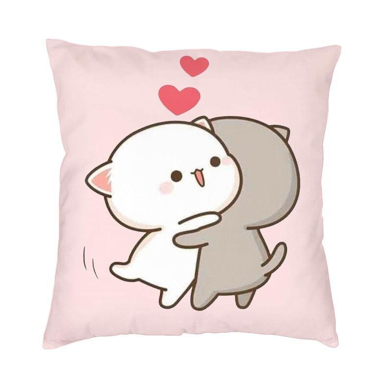 Romantic Mochi Cat Peach And Goma Square Pillow Case Home Decor Cushions Throw Pillow For Car Double-Sided Printing