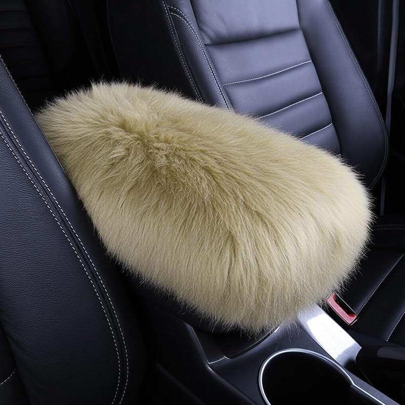 Frienda Furry Armrest Cover Auto Center Console Cover Car Soft Console Pad, Real Sheepskin Wool Soft Fluffy Auto Center Armrest Pad For Most Car
