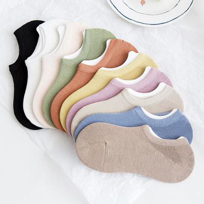 Ladies Spring and Summer Thin Lovely Trend Solid Color Breathable Invisible Cotton Socks