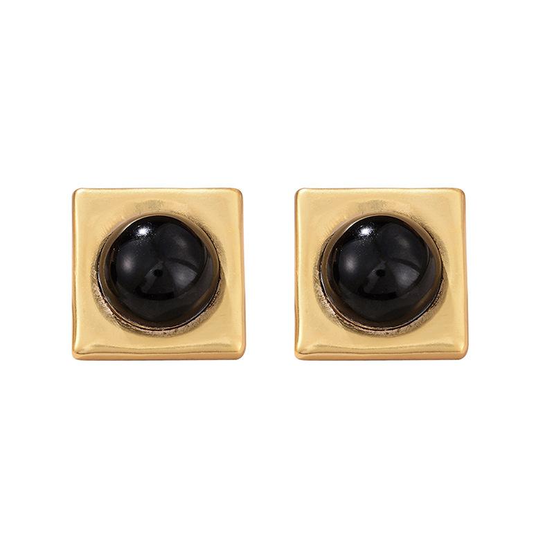 European and American exaggerated stud earrings metal geometric square earrings retro black temperament earrings high-end design French jewelry