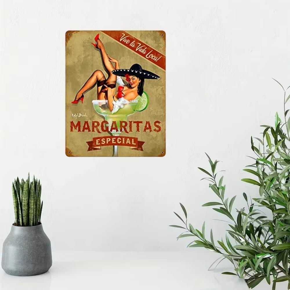 Retro Vintage Metal Plaque Sign Pin Up Girl Margarita Especial Sign for Home Bar Pub Wall Decor Signs Vintage Style Artwork