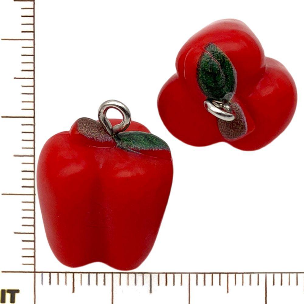 Set of 20 Red Resin 3D Fruit Charms: Strawberries and Apples for DIY Jewelry.