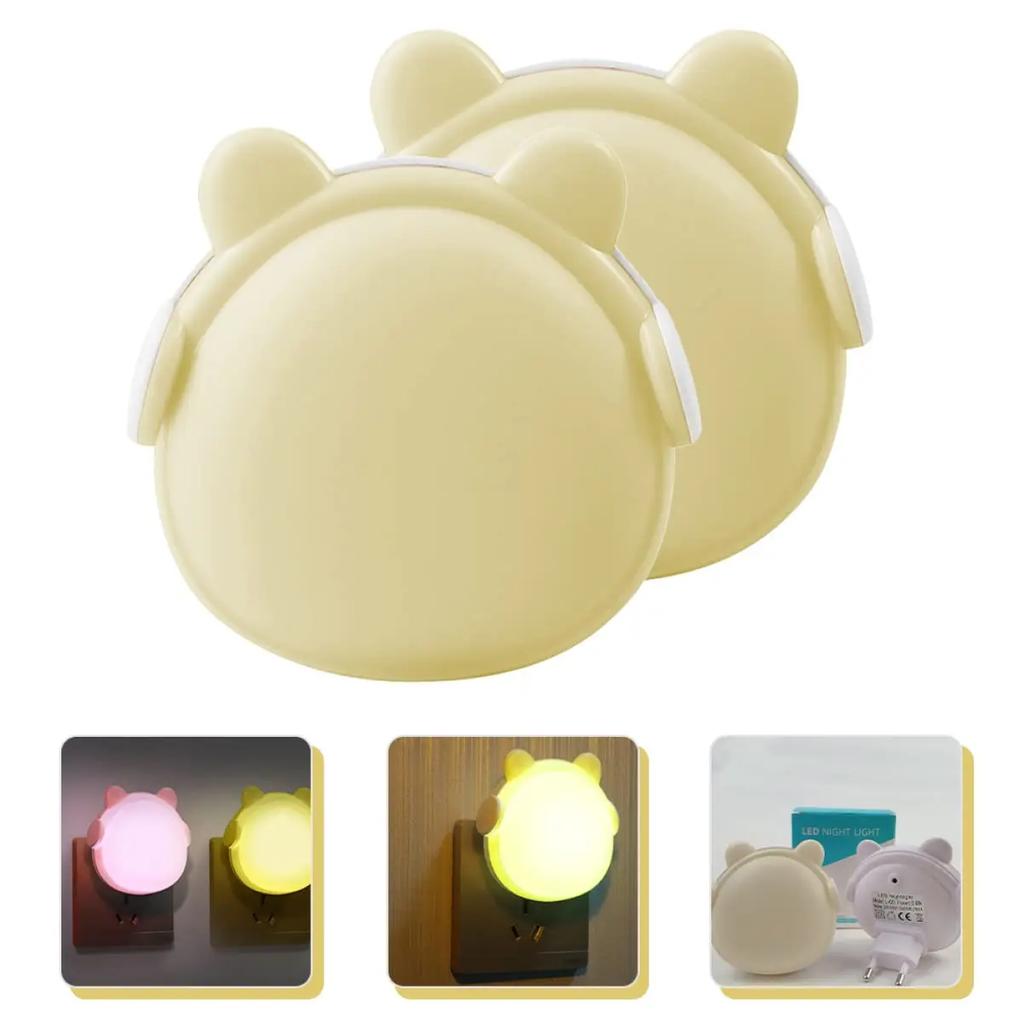 2 Stück Nachtlichter zum Einstecken in die Wand, automatischer Dämmerungssensor, Kopfhörer-Bär, niedliches LED-Nachtlicht für Kinder, Kinderzimmer-Schlafzimmer-Dekoration
