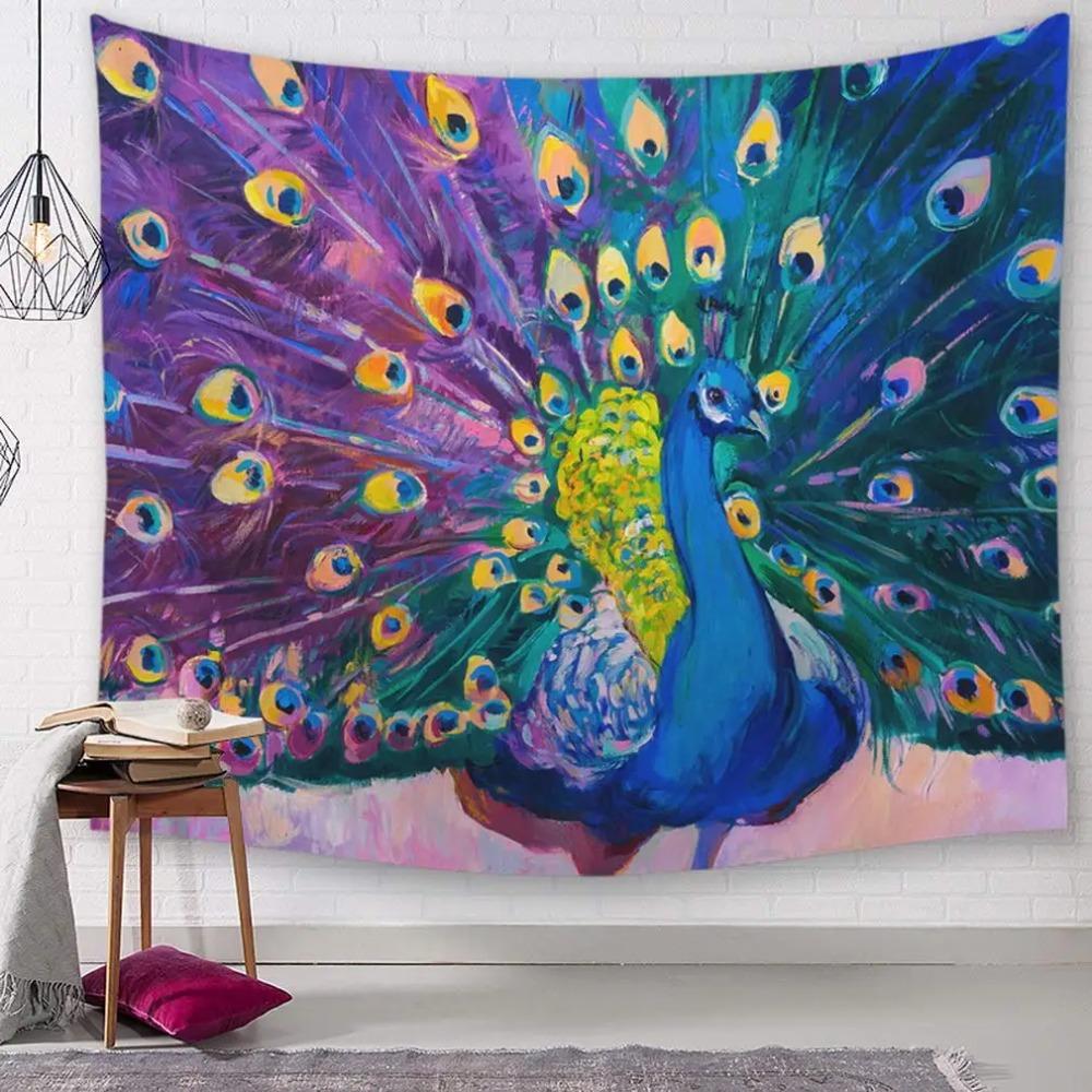 Peacock Tapestry Animal Feathers Vibrant Colors Birds Tapestry Summer Garden Wall Hanging Art for Bedroom Living Room Dorm Decor