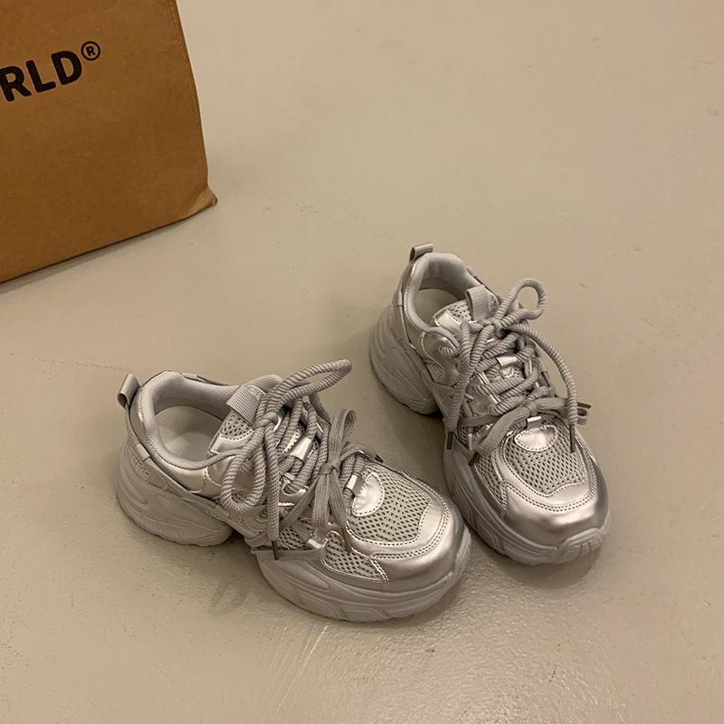 Popular Versatile Thick-soled Dad Shoes for Women and Small People Increase In Height 2025 New Summer Breathable Mesh Casual Sports Shoes