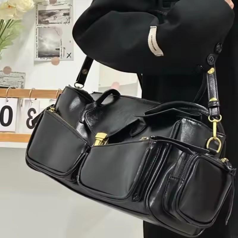 Yogodlns Vintage Unterarmtasche für Mädchen Vielseitige Handtasche Mehrfachtasche Motorradtasche Luxus Designer Handtasche Spaghetti-Träger Ledertasche