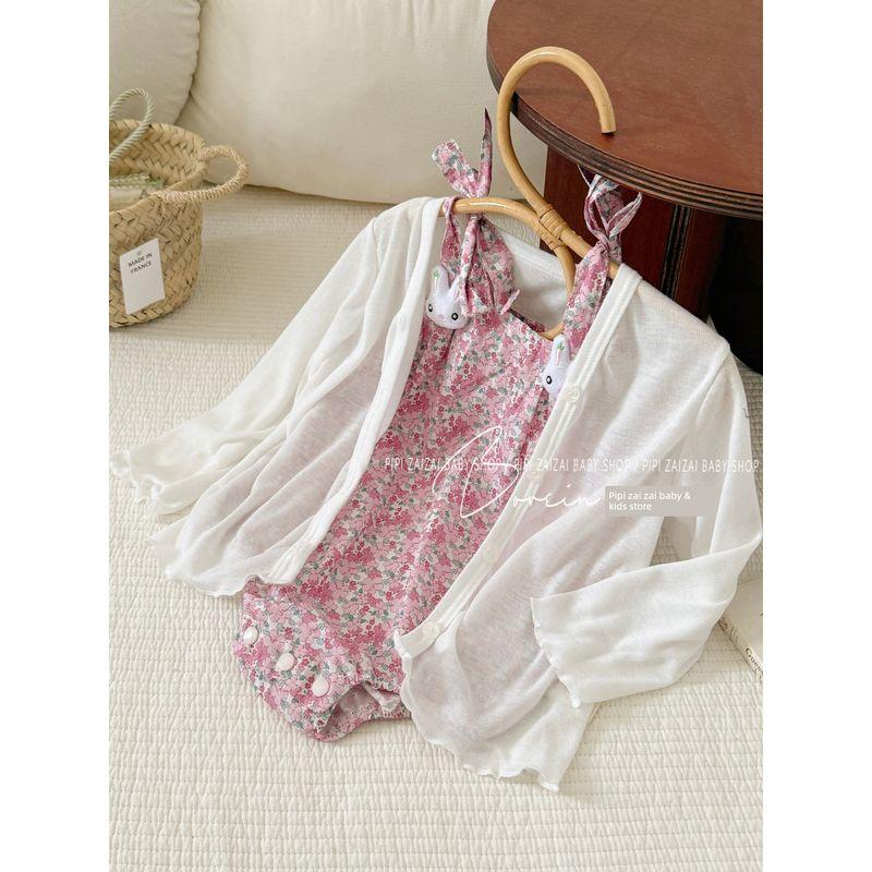 2025 Summer New Floral Print Sleeveless Romper for Baby Girls, Thin Summer Style Strap Bodysuit