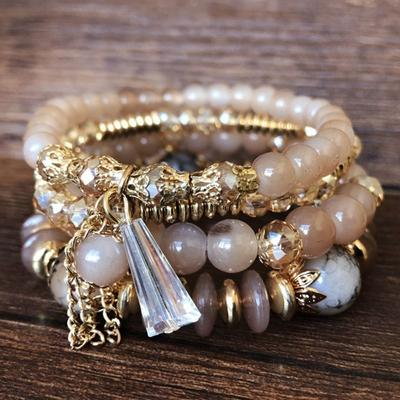 Fringed Design Glass Jewelry Electroplated Crystal Beaded Bracelet Bracelets Set  Bohemian Style