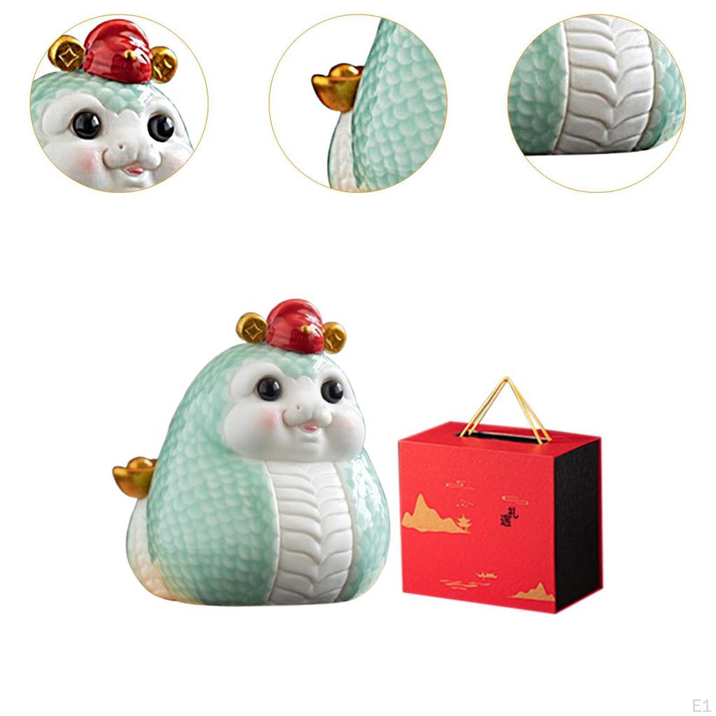 Spring Festival Ceramic Snake Statue Shelf Decoration Lovely Decorative Small Sculpture for