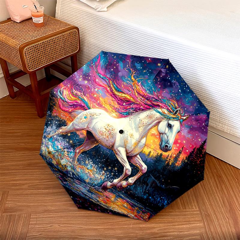 

1 PC Automatic Folding Umbrella - Fantasy Horse Pattern, Portable & Foldable Design with 8 Ribs, Christmas Birthday Gifts