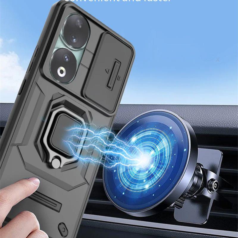 Honar Honer 90 5G Case Slide Camera Lens Protection Ring Stand Phone Case For Honor 90 5G Honor90 REA-NX9 6.7" Armor Back Cover