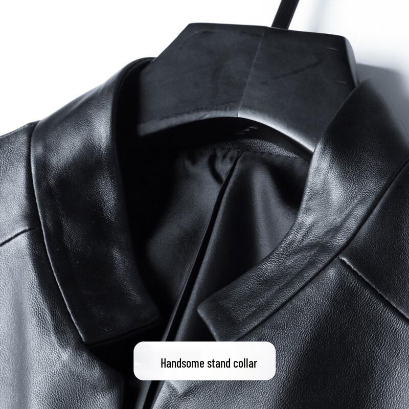 Men's Genuine Sheepskin Stand-Collar Leather Jacket