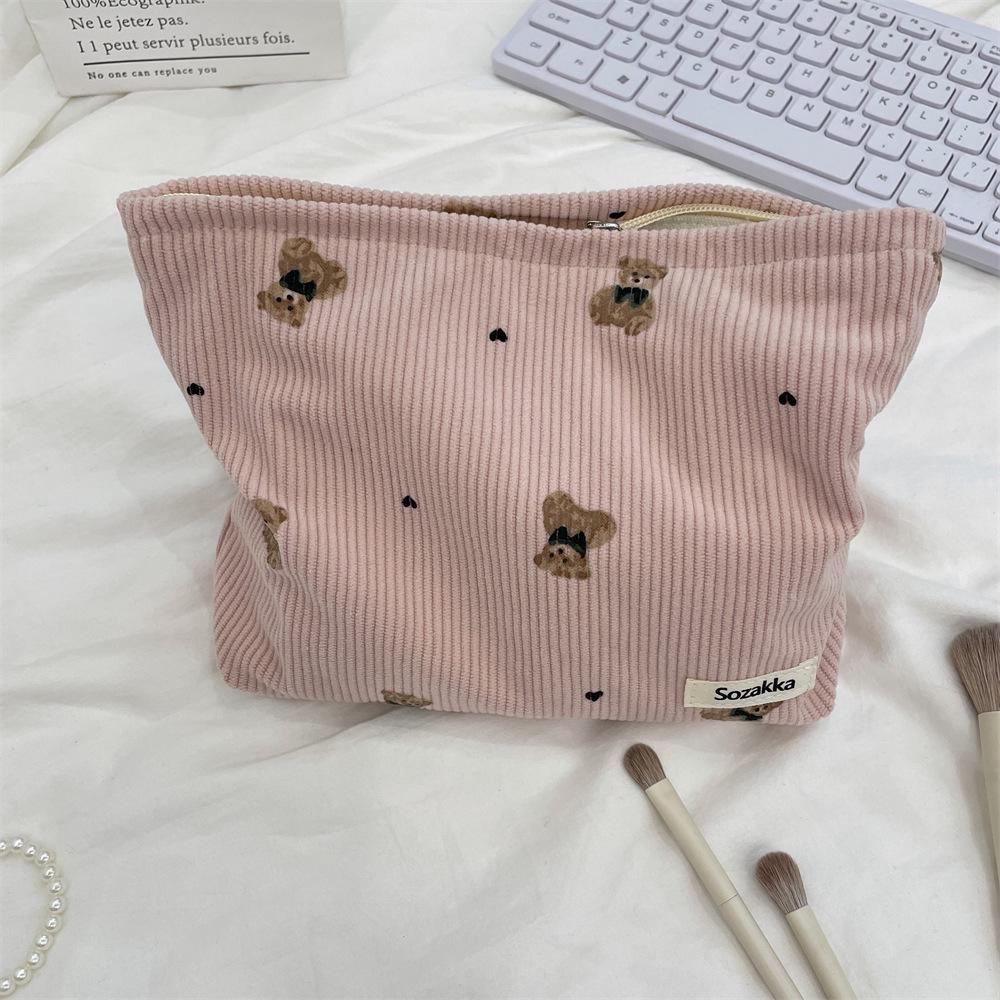 Autumn/Winter Cute Bear Corduroy Cosmetic & Handbag Storage