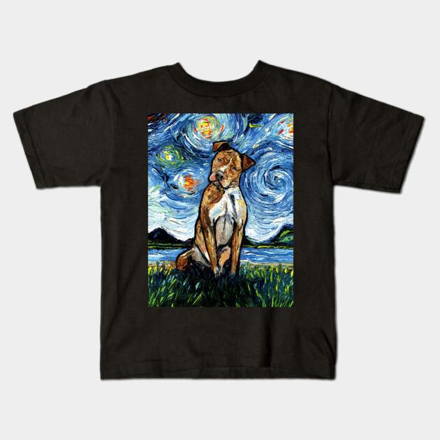 Boys Girls Soft Cotton Graphic Tees Brown Pitbull Night Breathable Daily School Wear Kids T-Shirts