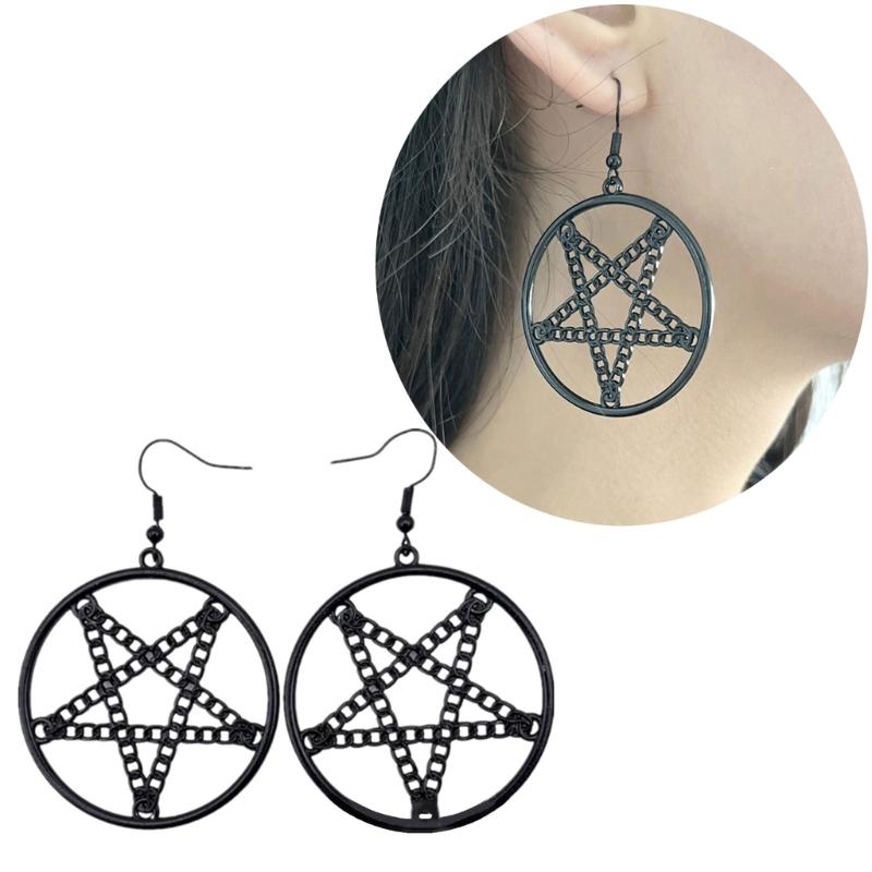 Punk Pentagrams Pendant Earrings Edgy Gothic Jewelry for Halloween and Alternative Witchcraft Amulet Pendant Earrings