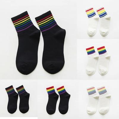 Winter New Unisex Cotton Rainbow Striped Socks Xmas Fashion Warm Chrismas
