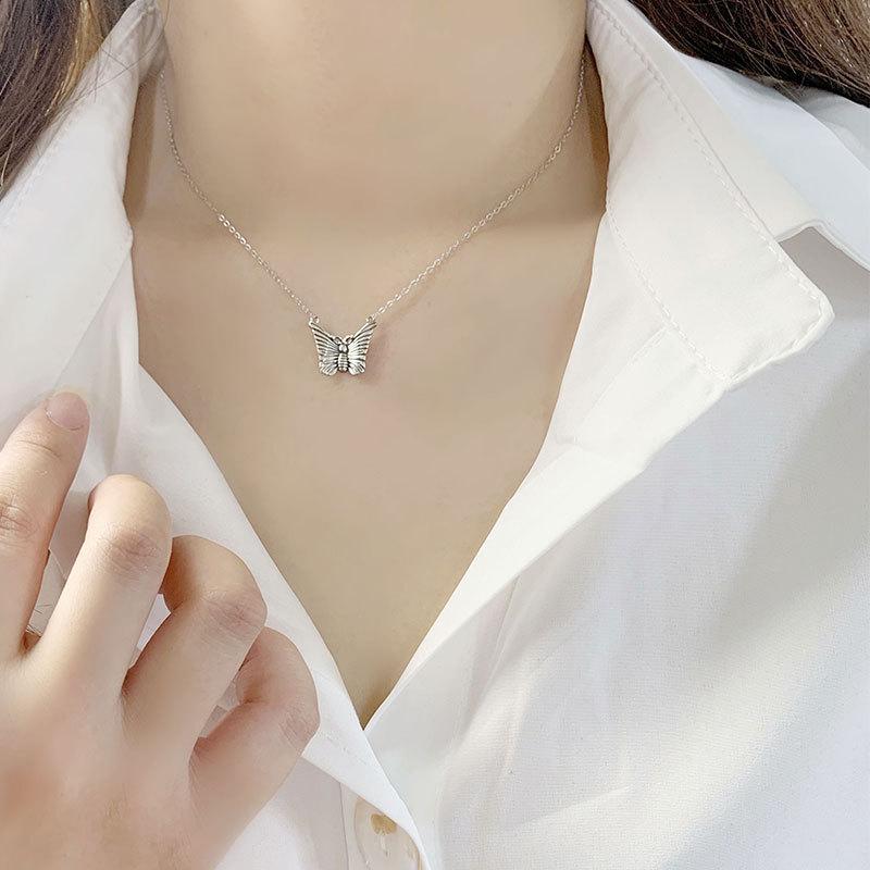 Thai Old Retro Butterfly Necklace Hong Kong Style Hip-hop Personality Clavicle Chain Women Versatile